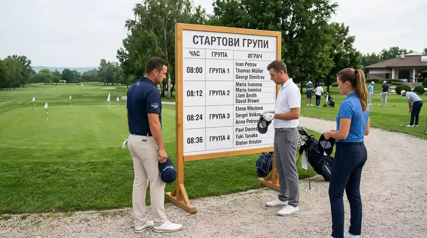 Тий таймове на групите върху живия голф лидерборд