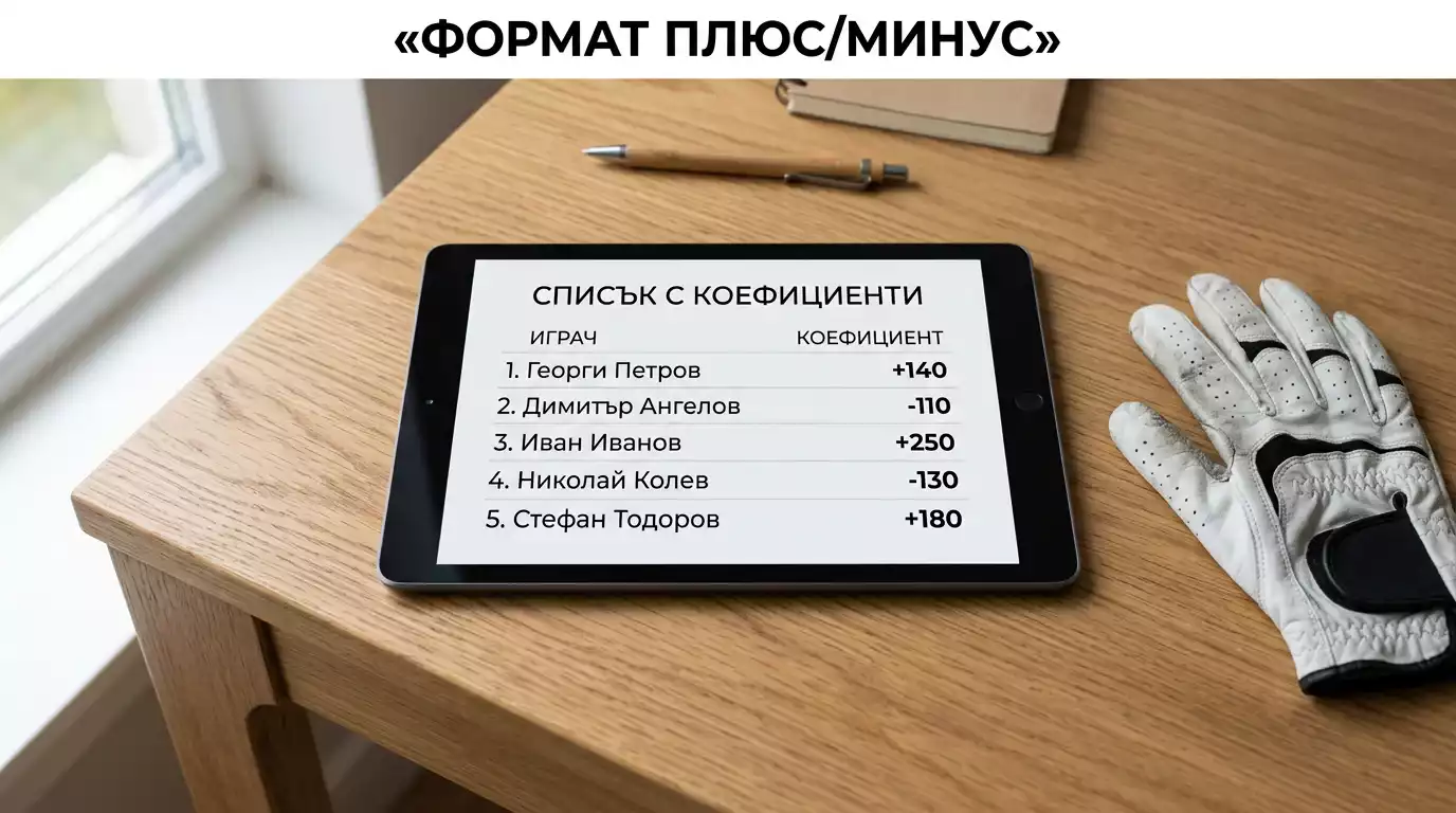 Американски moneyline коефициенти с плюс и минус формат за голф