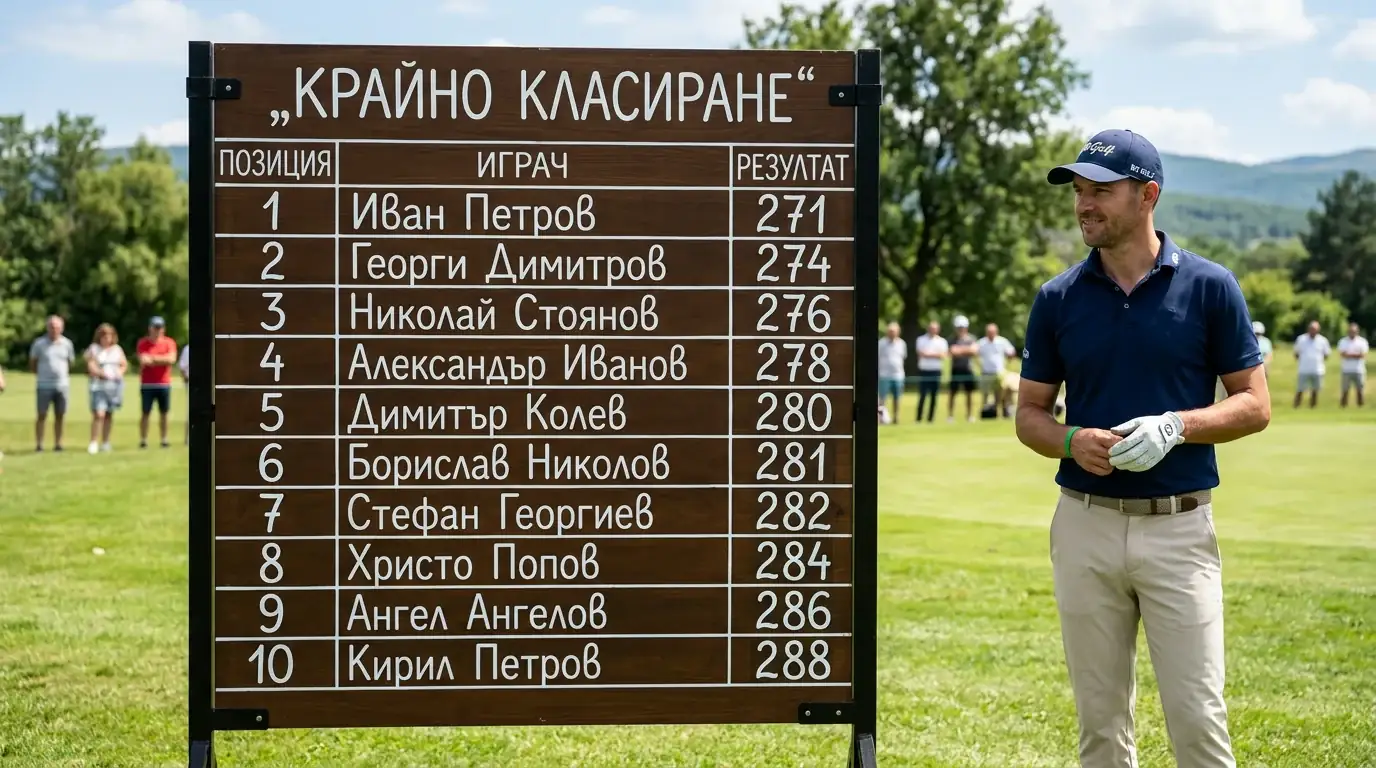 Голф лидерборд с челните позиции на турнир и платените места