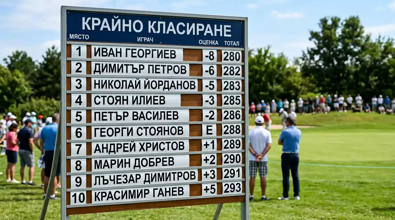 Голф лидерборд показва челните десет позиции на турнир